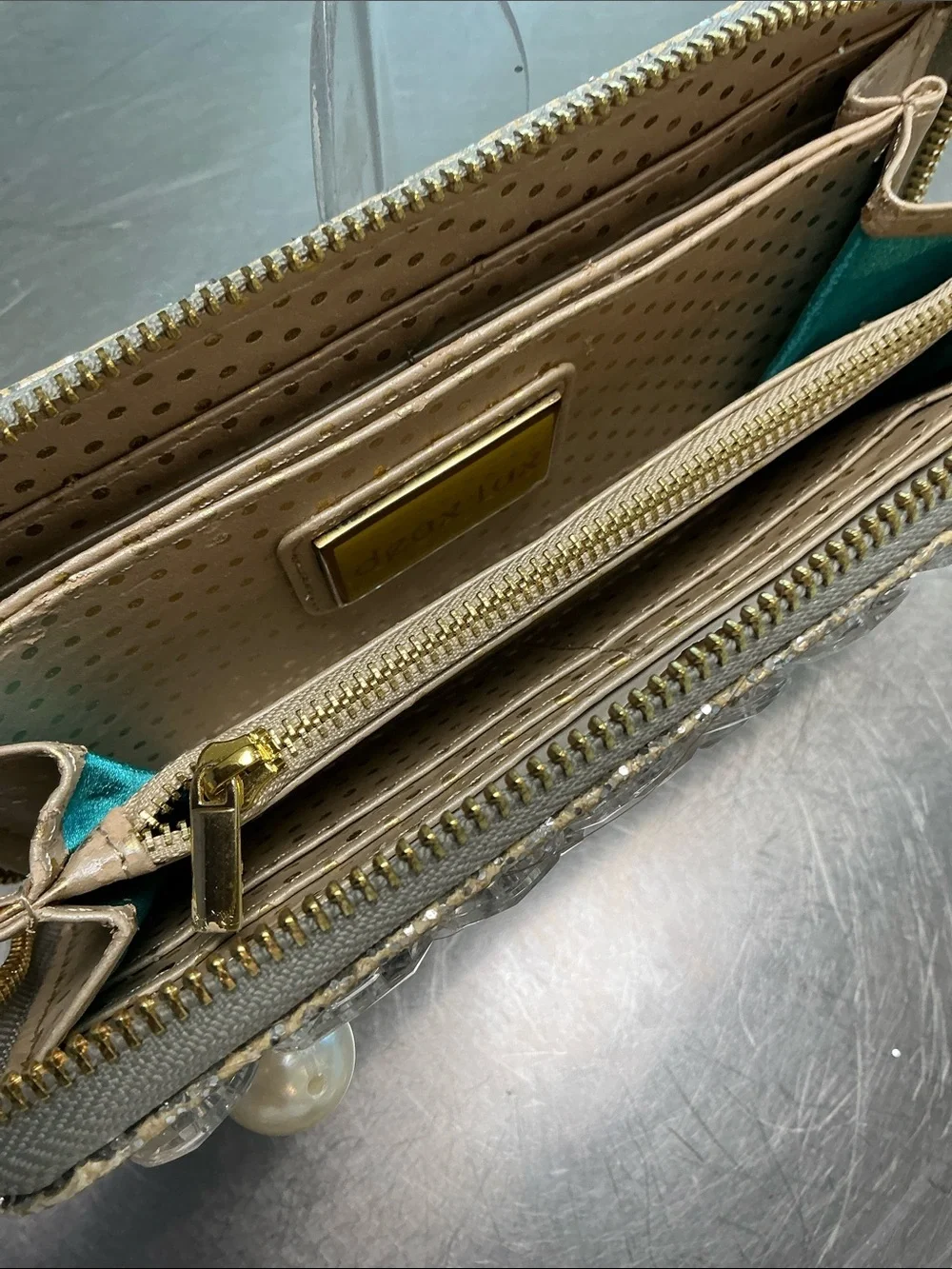 Deux lux chunky Beaded Silver glitter clutch/wallet.